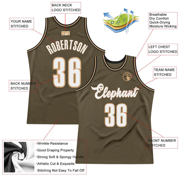 Custom Olive White-Old Gold Authentic Throwback Basketball Jersey alternate