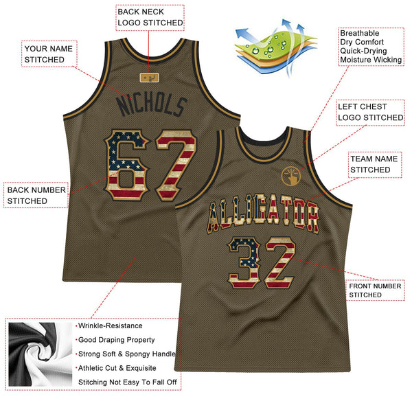 Custom Olive Vintage USA Flag-Black Authentic Throwback Salute To Service Basketball Jersey alternate