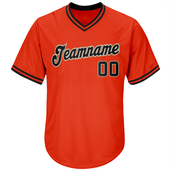 Custom Orange Black-Old Gold Authentic Throwback Rib-Knit Baseball Jersey Shirt alternate