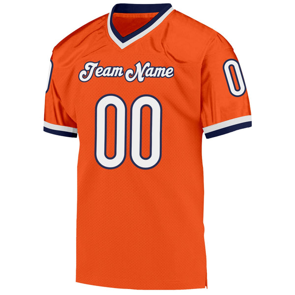 Custom Orange White-Navy Mesh Authentic Throwback Football Jersey alternate
