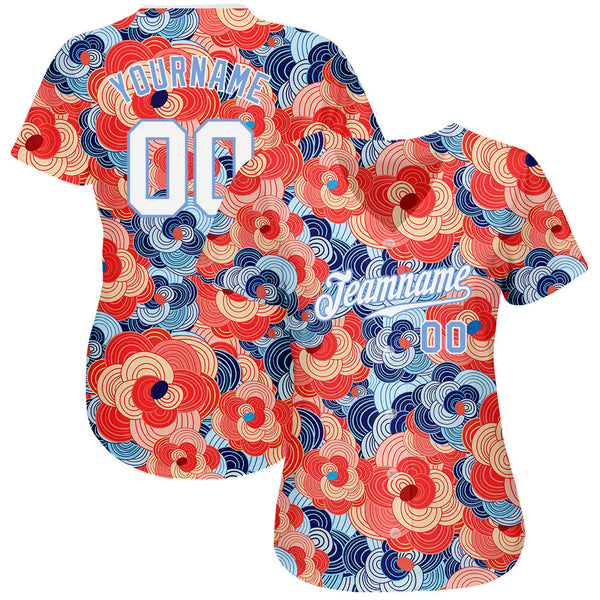 Custom Orange White-Light Blue 3D Pattern Design Flowers Authentic Baseball Jersey alternate