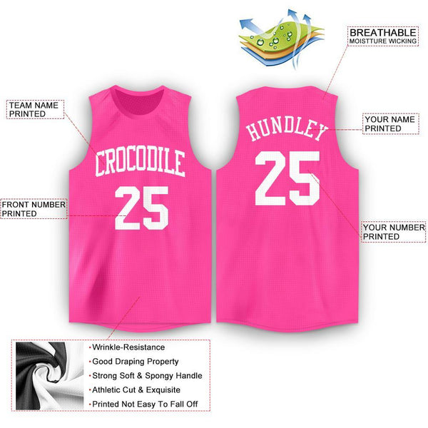 Custom Pink White Round Neck Basketball Jersey alternate