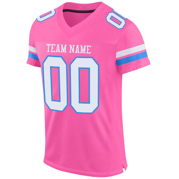 Custom Pink White-Powder Blue Mesh Authentic Football Jersey alternate