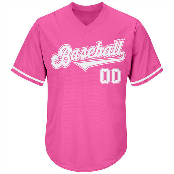 Custom Pink White-Pink Authentic Throwback Rib-Knit Baseball Jersey Shirt alternate
