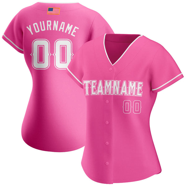 Custom Pink White Authentic American Flag Fashion Baseball Jersey alternate