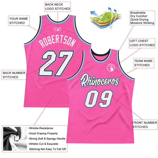 Custom Pink White-Light Blue Authentic Throwback Basketball Jersey alternate