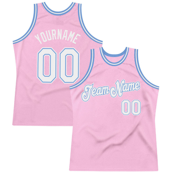 Custom Light Pink White-Light Blue Authentic Throwback Basketball Jersey
