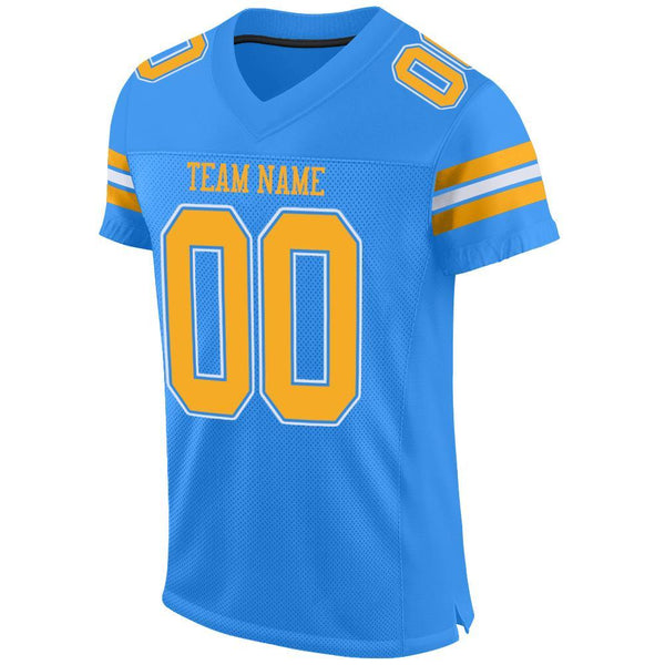 Custom Powder Blue Gold-White Mesh Authentic Football Jersey alternate