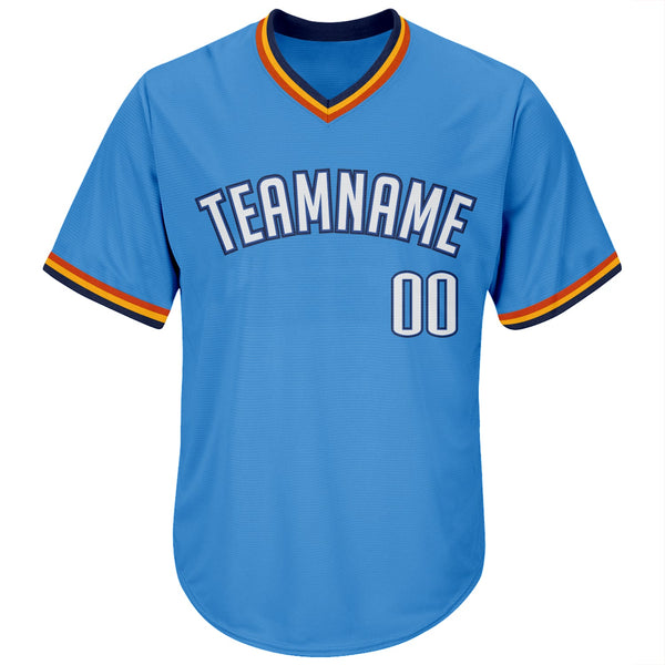 Custom Powder Blue White-Navy Authentic Throwback Rib-Knit Baseball Jersey Shirt alternate