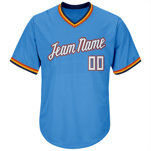 Custom Powder Blue White-Orange Authentic Throwback Rib-Knit Baseball Jersey Shirt alternate
