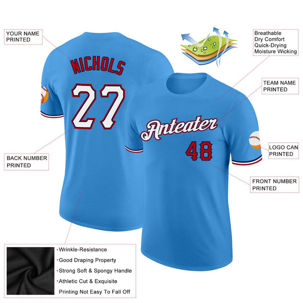 Custom Powder Blue White-Red Performance T-Shirt alternate