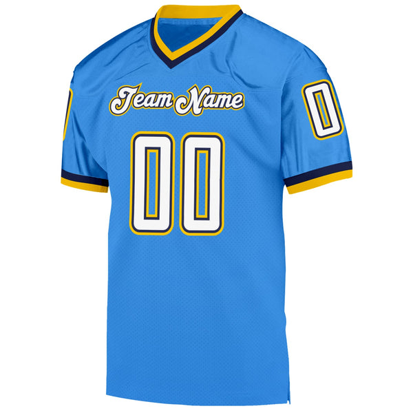 Custom Powder Blue White-Navy Mesh Authentic Throwback Football Jersey alternate
