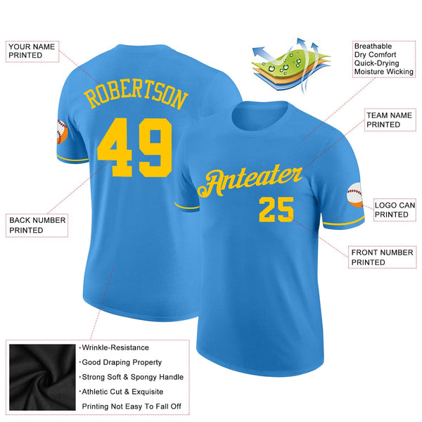 Custom Powder Blue Gold Performance T-Shirt alternate