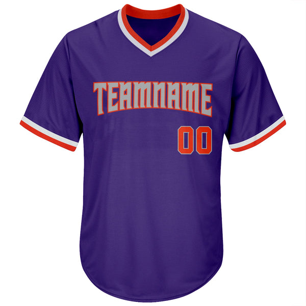 Custom Purple Orange-Gray Authentic Throwback Rib-Knit Baseball Jersey Shirt alternate