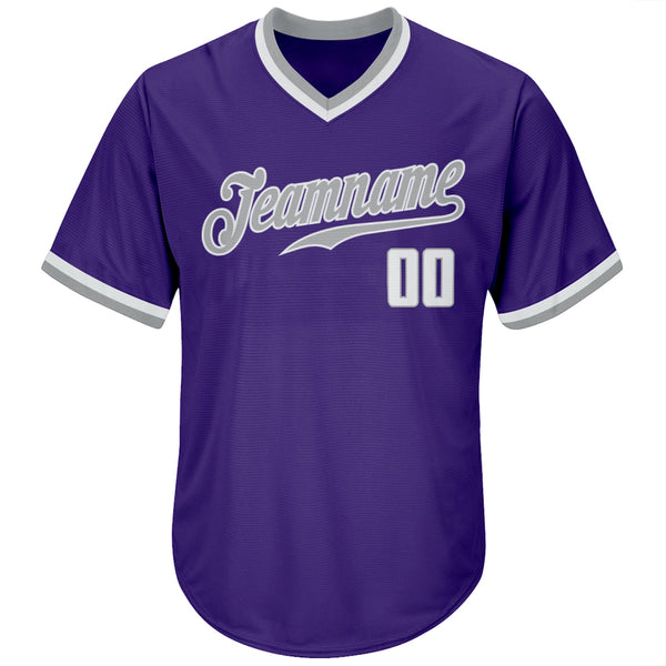 Custom Purple White-Gray Authentic Throwback Rib-Knit Baseball Jersey Shirt alternate