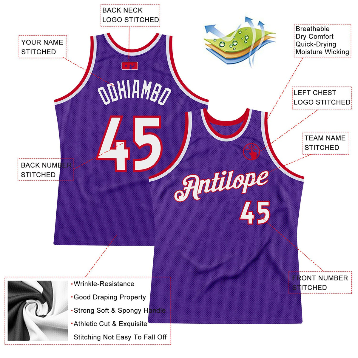 Custom Purple White-Red Authentic Throwback Basketball Jersey - Back