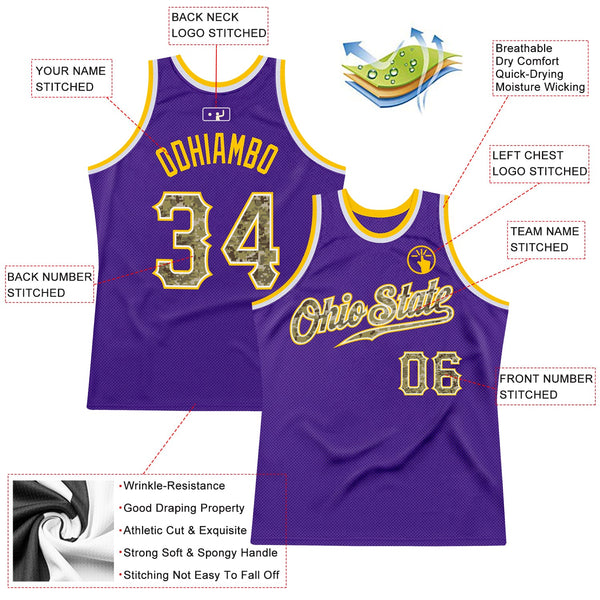 Custom Purple Camo-Gold Authentic Throwback Basketball Jersey alternate