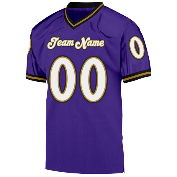 Custom Purple White-Old Gold Mesh Authentic Throwback Football Jersey alternate