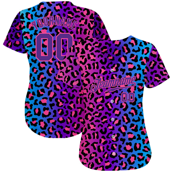 Custom Purple Purple-Pink 3D Pattern Design Leopard Authentic Baseball Jersey alternate