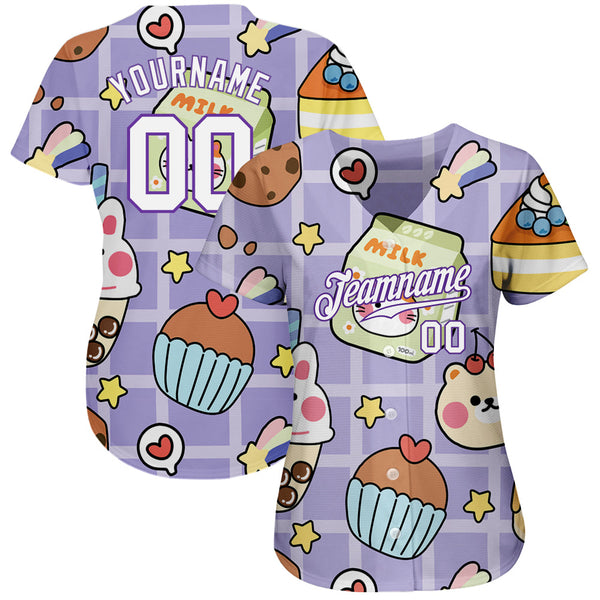 Custom Purple White-Purple 3D Pattern Design Sticker Cartoons Authentic Baseball Jersey alternate