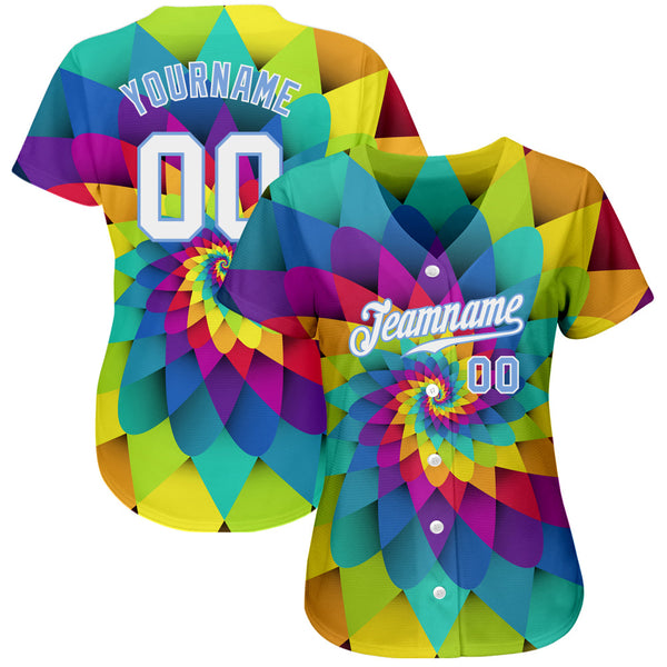 Custom Purple White-Light Blue 3D Pattern Design Rainbow Spiral Authentic Baseball Jersey alternate