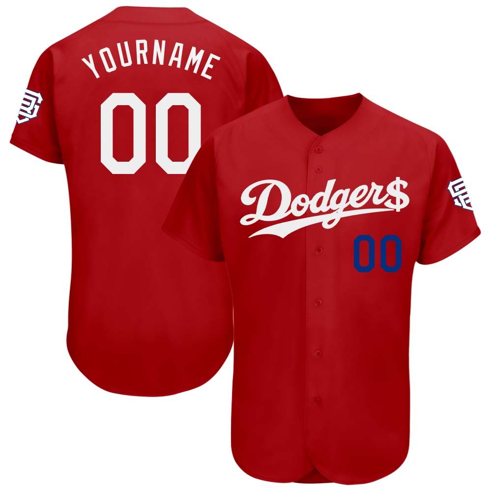 Custom Red White-Royal Dodgers Authentic Baseball Jersey