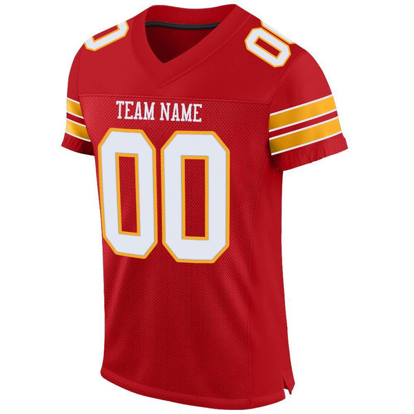 Custom Red White-Gold Mesh Authentic Football Jersey alternate