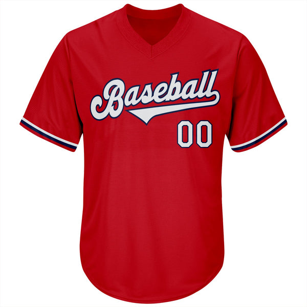 Custom Red White-Navy Authentic Throwback Rib-Knit Baseball Jersey Shirt alternate
