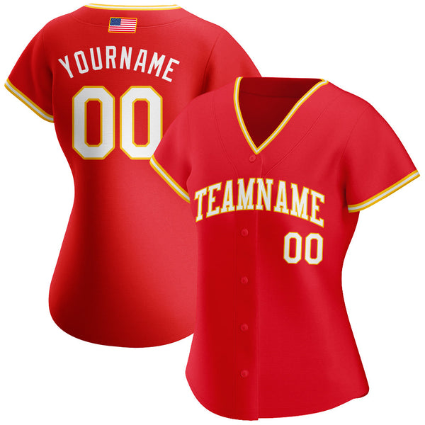 Custom Red White-Gold Authentic American Flag Fashion Baseball Jersey alternate