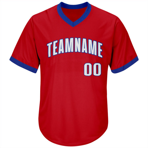 Custom Red White-Royal Authentic Throwback Rib-Knit Baseball Jersey Shirt alternate