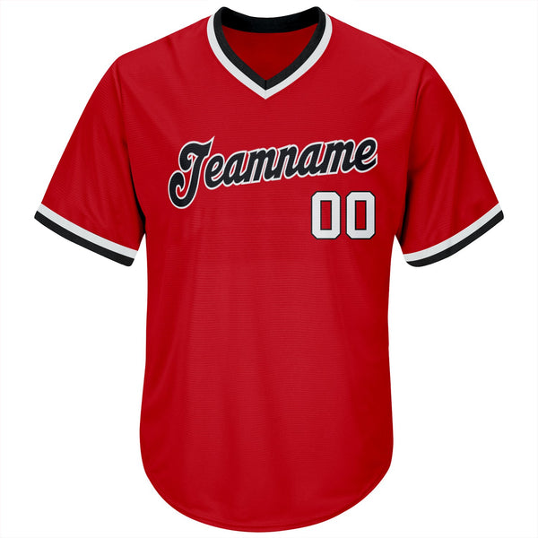 Custom Red White-Black Authentic Throwback Rib-Knit Baseball Jersey Shirt alternate