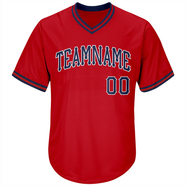 Custom Red Navy-White Authentic Throwback Rib-Knit Baseball Jersey Shirt alternate