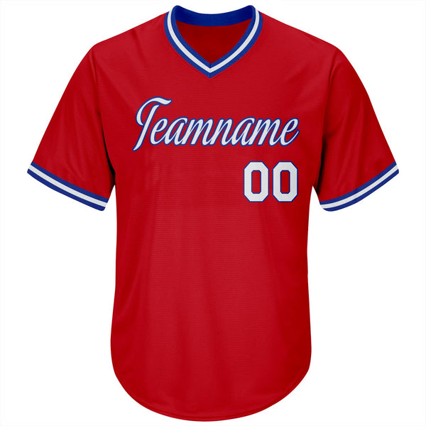 Custom Red White-Royal Authentic Throwback Rib-Knit Baseball Jersey Shirt alternate