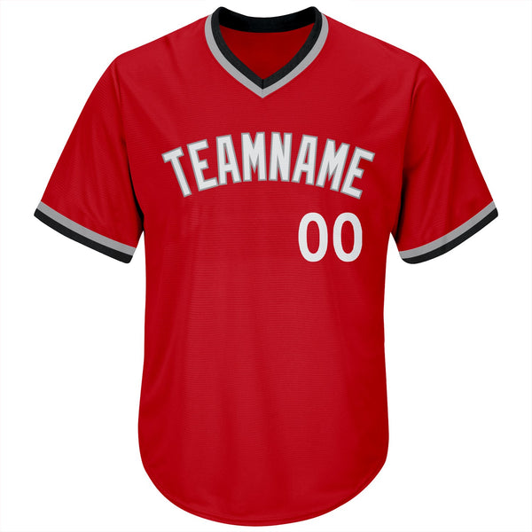 Custom Red White-Navy Authentic Throwback Rib-Knit Baseball Jersey Shirt alternate