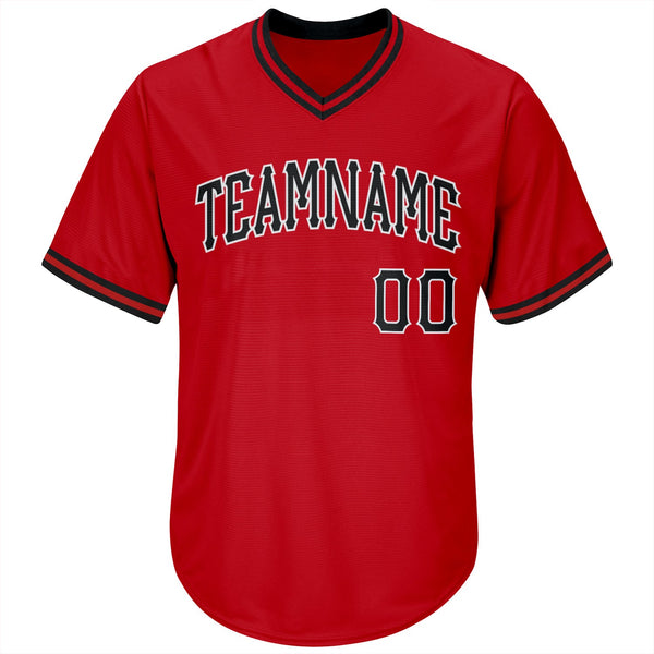 Custom Red Black-White Authentic Throwback Rib-Knit Baseball Jersey Shirt alternate