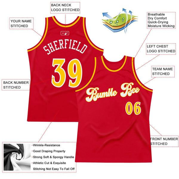 Custom Red Gold-White Authentic Throwback Basketball Jersey alternate