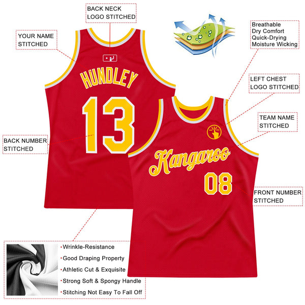 Custom Red Gold-White Authentic Throwback Basketball Jersey alternate