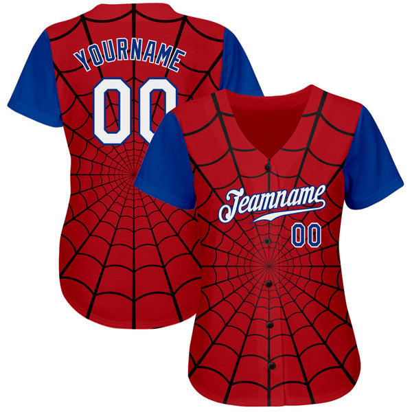 Custom Red White-Royal 3D Pattern Design Spider Web Authentic Baseball Jersey alternate