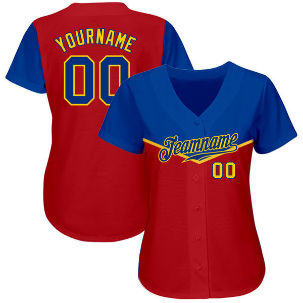 Custom Red Royal-Gold 3D Pattern Design Multicolor Authentic Baseball Jersey alternate