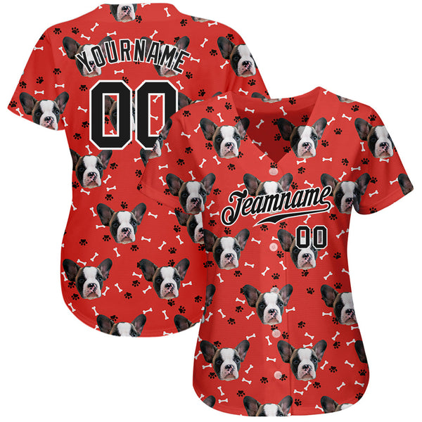 Custom Red Black-White 3D Pattern Design Dogs Authentic Baseball Jersey alternate