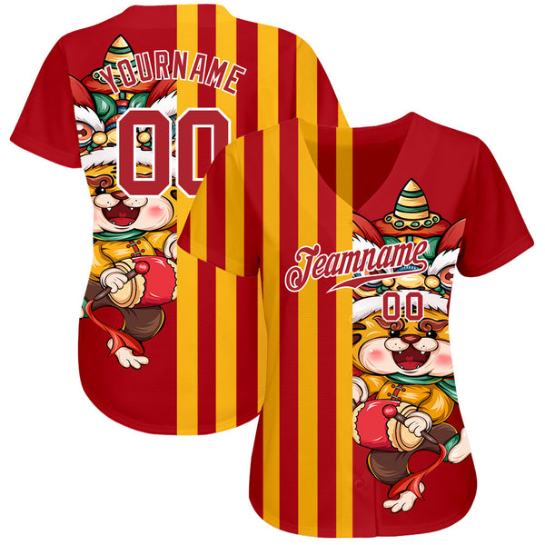 Custom Red Red-White 3D Pattern Design Cute Tiger Authentic Baseball Jersey alternate