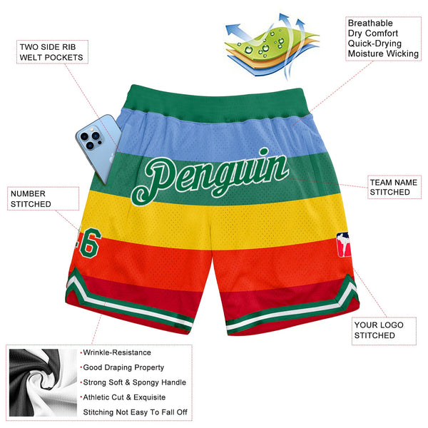 Custom Red Kelly Green-White 3D Pattern Design Rainbow Authentic Basketball Shorts alternate