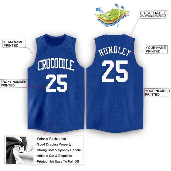 Custom Royal White Round Neck Basketball Jersey alternate