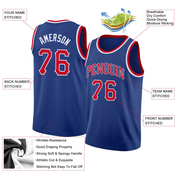 Custom Royal Red-White Round Neck Rib-Knit Basketball Jersey alternate