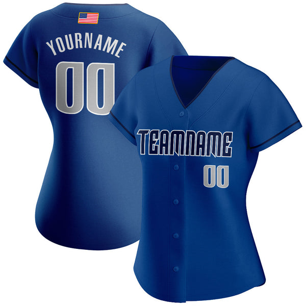 Custom Royal Gray-Navy Authentic American Flag Fashion Baseball Jersey alternate