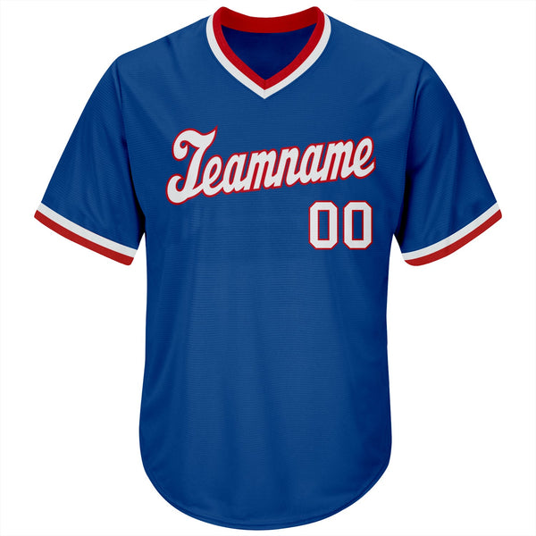 Custom Royal White-Red Authentic Throwback Rib-Knit Baseball Jersey Shirt alternate