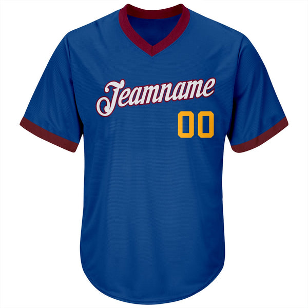 Custom Royal Gold-Maroon Authentic Throwback Rib-Knit Baseball Jersey Shirt alternate