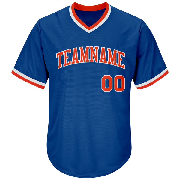 Custom Royal Orange-White Authentic Throwback Rib-Knit Baseball Jersey Shirt alternate