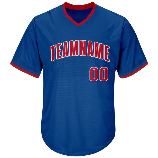 Custom Royal Red-White Authentic Throwback Rib-Knit Baseball Jersey Shirt alternate