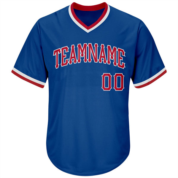 Custom Royal Red-White Authentic Throwback Rib-Knit Baseball Jersey Shirt alternate